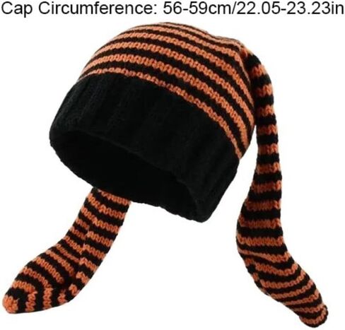 Women Beanie Hat Keep Warm Funny Knitted Stripe Skull Cap Soft Bunny Long Ears Rabbit Ears Hat Ladies(Black&White) Beige in Saudi Arabia