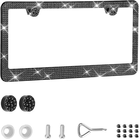 Bling License Plate Frame, Premium Stainless Steel Rhinestone License Plate Frames for Men and Women, Sparkly Plate Crystal Caps, Pink in Kuwait