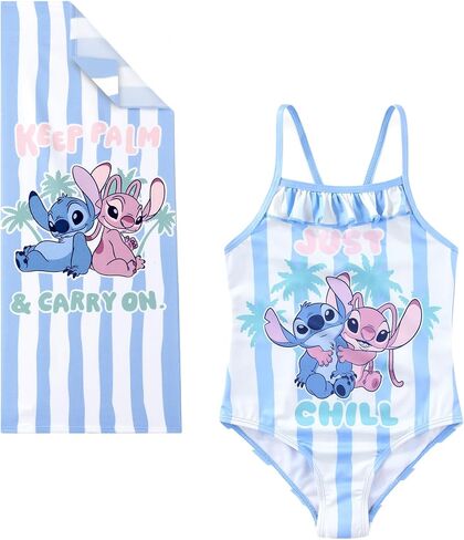 Disney Lilo and Stitch Girls One Piece Swimsuit Bathing Suit with Pool Beach Towel 20 x 50 Set for Toddler to Big Kids in Saudi Arabia
