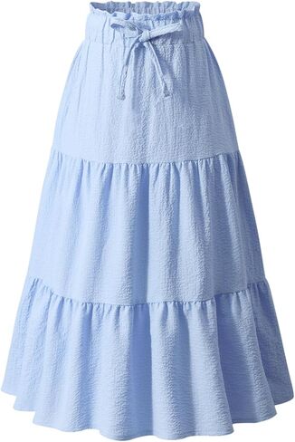 NEW 6-14Y Girls Tiered Maxi Skirt Boho Flowy A-Line High Waisted Casual Long Skirts for Beach Vacation in Kuwait