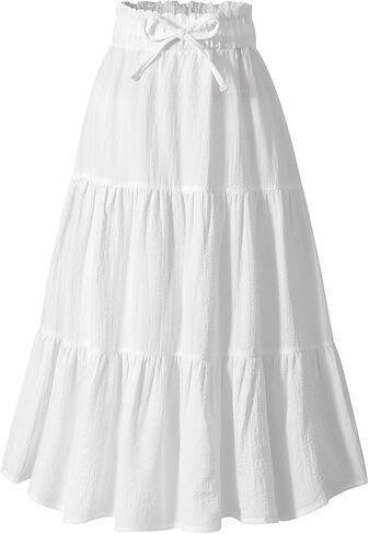NEW 6-14Y Girls Tiered Maxi Skirt Boho Flowy A-Line High Waisted Casual Long Skirts for Beach Vacation in Saudi Arabia
