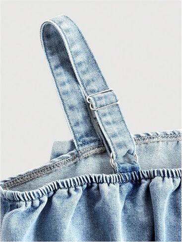 MakeMeChic Girl's 2 Piece Denim Cute Outfits Bow Knot Crop Tank Tops and Ruffle Tiered Jorts Clothing Sets in Saudi Arabia