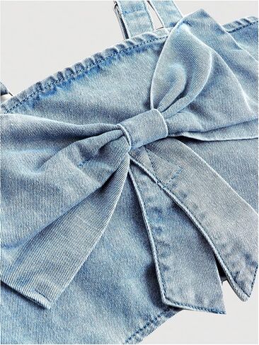 MakeMeChic Girl's 2 Piece Denim Cute Outfits Bow Knot Crop Tank Tops and Ruffle Tiered Jorts Clothing Sets in Saudi Arabia