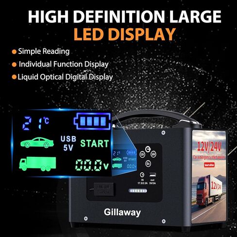 017 6000A بطارية السيارة Jump Starter (لجميع أنواع الغاز أو ما يصل إلى 12 لترًا من الديزل)، حزمة بطارية Jump Starter تصل إلى 100 نقطة تشغيل سريعة، شاشة عرض كاملة وإضاءة LED، QC3.0، النوع C، الشحن السريع PD60W in Kuwait