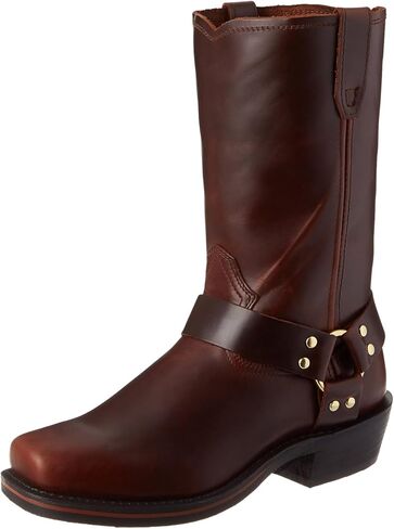 Premium Genuine Leather Motorcycle Boots Men with Harness Straps Mid Calf Pull On Western Boots for Riding and Casual Wear in Saudi Arabia