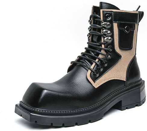 Mens Leather Lace-Up Chunky Platform Heels Chukka Ankle Boots Casual Non-Slip Square Toe Dress Combat Boot for Walking Formal Business in Saudi Arabia