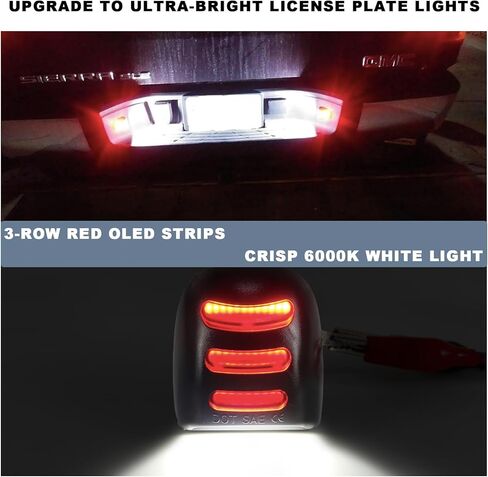 LED License Plate Light Kit for 1999-2013 Chevy Silverado GMC Sierra 1500 2500 3500 Suburban Tahoe Yukon Cadillac Escalade EXT – W/Red OLED Tag Lamp (2-Pack) | Direct Replacement, Plug & Play in Kuwait