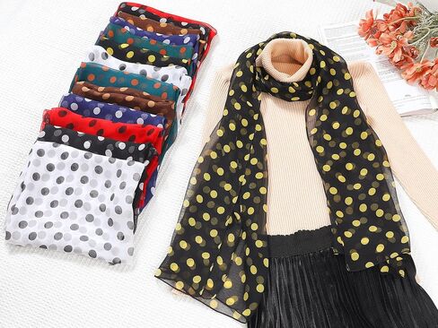 Women's 1950s Polka Dots Chiffon Scarf, Retro Lightweight Soft Sheer Long Head Wrap Shawl Scarves for All Season in Saudi Arabia