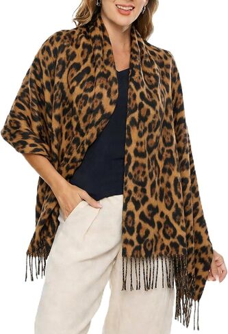 Women's Leopard-Print-Winter-Scarf Pashmina Shawl and Wrap for Women Large Thick Blanket Scarves in Saudi Arabia