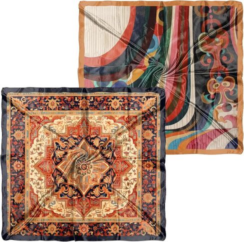 2PCS Silk Feeling Scarf 27.5 Inches Satin Large Square Head Hair Wrap Scarves Bandanas Cute Aesthetic for Women Girls-Red in Kuwait