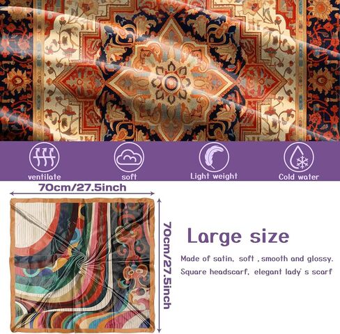 2PCS Silk Feeling Scarf 27.5 Inches Satin Large Square Head Hair Wrap Scarves Bandanas Cute Aesthetic for Women Girls-Red in Kuwait