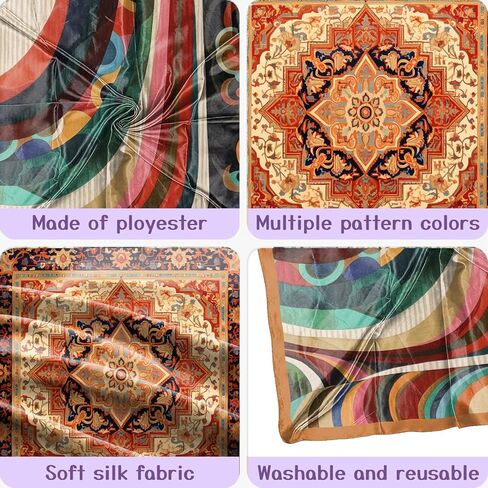 2PCS Silk Feeling Scarf 27.5 Inches Satin Large Square Head Hair Wrap Scarves Bandanas Cute Aesthetic for Women Girls-Red in Kuwait