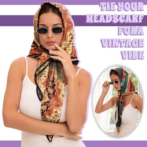 2PCS Silk Feeling Scarf 27.5 Inches Satin Large Square Head Hair Wrap Scarves Bandanas Cute Aesthetic for Women Girls-Red in Kuwait