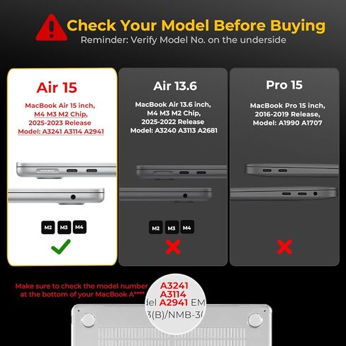 EooCoo Compatible with MacBook Air 15 inch Case M5 2026 2025-2023 M4 M3 M2 A3448 A3241 A3114 A2941, Fit Like a Glove, Scratch Resistant Protective Hard Shell Cover for Mac Air 15.3", Crystal Clear in Saudi Arabia