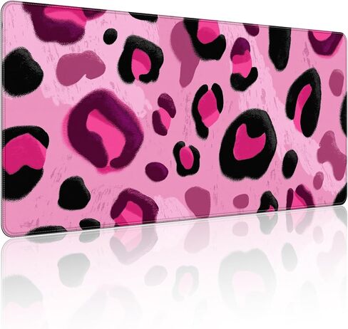 35.4 x 15.7 in, XXL Large Mouse Pad for Desk, Extended Keyboard Mouse Mat for Computer Office, Big Mouse pad with Stitched Edges, Gaming Pc-Pink and Black Leopard Print in Saudi Arabia