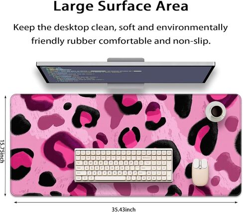 35.4 x 15.7 in, XXL Large Mouse Pad for Desk, Extended Keyboard Mouse Mat for Computer Office, Big Mouse pad with Stitched Edges, Gaming Pc-Pink and Black Leopard Print in Saudi Arabia
