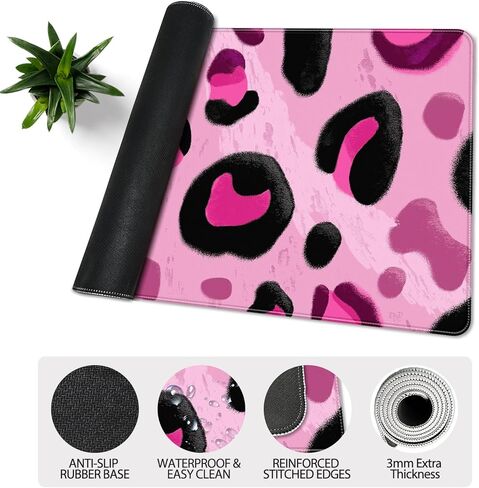 35.4 x 15.7 in, XXL Large Mouse Pad for Desk, Extended Keyboard Mouse Mat for Computer Office, Big Mouse pad with Stitched Edges, Gaming Pc-Pink and Black Leopard Print in Saudi Arabia