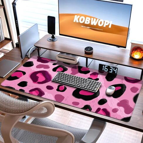 35.4 x 15.7 in, XXL Large Mouse Pad for Desk, Extended Keyboard Mouse Mat for Computer Office, Big Mouse pad with Stitched Edges, Gaming Pc-Pink and Black Leopard Print in Saudi Arabia