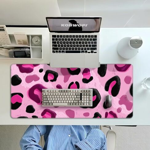 35.4 x 15.7 in, XXL Large Mouse Pad for Desk, Extended Keyboard Mouse Mat for Computer Office, Big Mouse pad with Stitched Edges, Gaming Pc-Pink and Black Leopard Print in Saudi Arabia