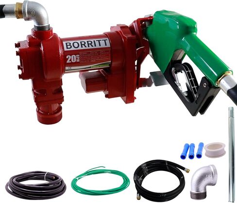 Fuel Transfer Pump 12 Volt 20 GPM High Flow,w/Automatic Nozzle Green,DC Fuel Pump,Cast Iron Gas Heavy Duty Transfer Pump for Gasoline,Diesel, Kerosene,Ethanol Blends,Methanol Blends,Biodiesel in Kuwait