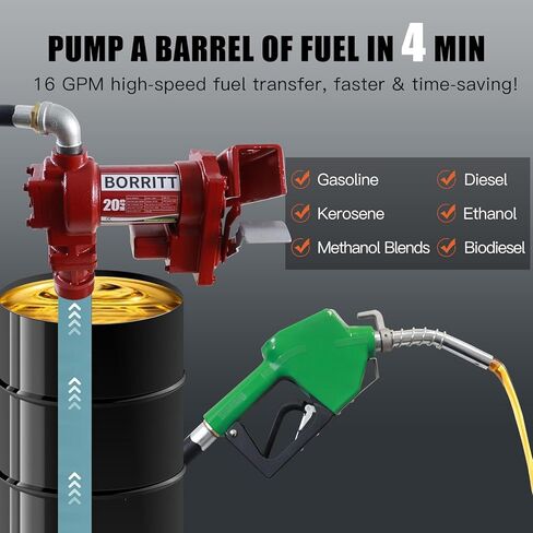 Fuel Transfer Pump 12 Volt 20 GPM High Flow,w/Automatic Nozzle Green,DC Fuel Pump,Cast Iron Gas Heavy Duty Transfer Pump for Gasoline,Diesel, Kerosene,Ethanol Blends,Methanol Blends,Biodiesel in Kuwait