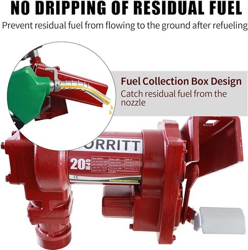 Fuel Transfer Pump 12 Volt 20 GPM High Flow,w/Automatic Nozzle Green,DC Fuel Pump,Cast Iron Gas Heavy Duty Transfer Pump for Gasoline,Diesel, Kerosene,Ethanol Blends,Methanol Blends,Biodiesel in Kuwait
