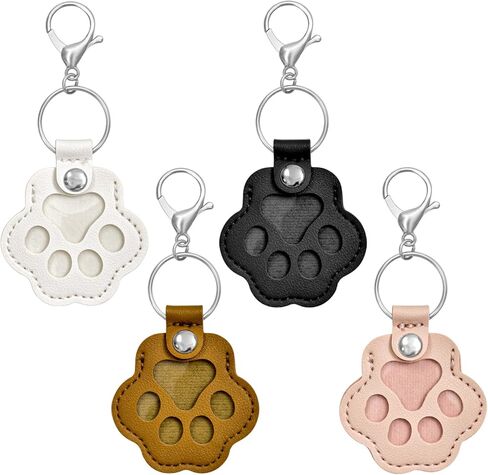 4Pcs Pet Hair Keychain, Paw Print Leather Key Ring for Dog Cat, Leather Memorial Keychain Holds Pet Fur Gift for Pet Lovers in Kuwait