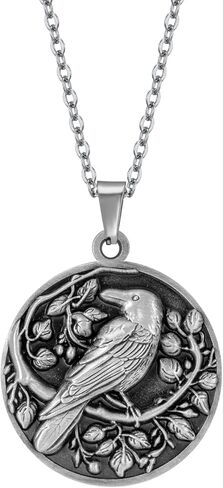Botanical Embossed Crow Raven Necklace Vintage Gothic Necklace Animal Pendant Jewelry for Men Women in Saudi Arabia