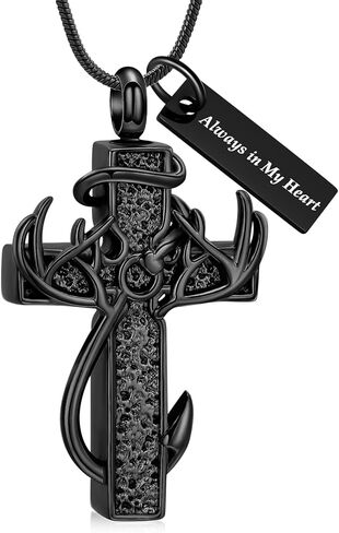 Cross Cremation Jewelry Urn Necklace for Human Ashes for Women Men Fish Hook Antler Deer Memorial Ashes Keepsake Pendant in Saudi Arabia