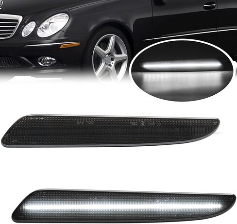 NJSBYL E320 E350 E550 E63 AMG LED Side Marker Lights For 2007-2009 Mercedez Benz E-Class W211 Facelift Smoked Lens Sidemarker White LED Turn Signal Driving Running Lights OEM 2118200921 in Saudi Arabia