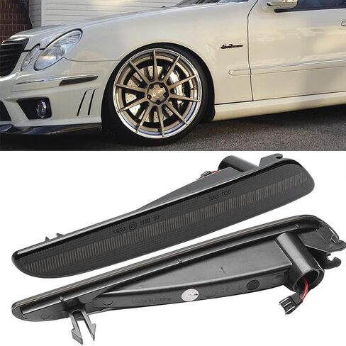 NJSBYL E320 E350 E550 E63 AMG LED Side Marker Lights For 2007-2009 Mercedez Benz E-Class W211 Facelift Smoked Lens Sidemarker White LED Turn Signal Driving Running Lights OEM 2118200921 in Saudi Arabia