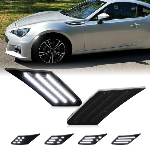 Dynamic LED Side Marker Turn Signal Lights for 2013-2016 Scion FR-S 2013-2021 Subaru BRZ 2017-2021 Toyota 86 Sequential White Front Bumper Smoked Lens 2PCS in Kuwait