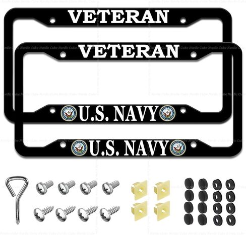 2 Pack Matte Black Veteran License Plate Frames for US Army, Alloy License Plate Holders, 4 Holes Metal Universal US Car License Plate Covers with Screws Washers Caps in Saudi Arabia