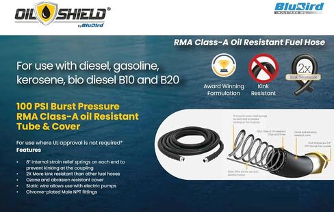 OIL SHIELD 1" x 25 ft Rubber Farm Fuel Transfer Hose with Static Wire - 2x Kink Resistance, Flexible to -30°F, Oil & Ozone Resistant, 100 PSI, Compatible with Electric Pumps in Kuwait