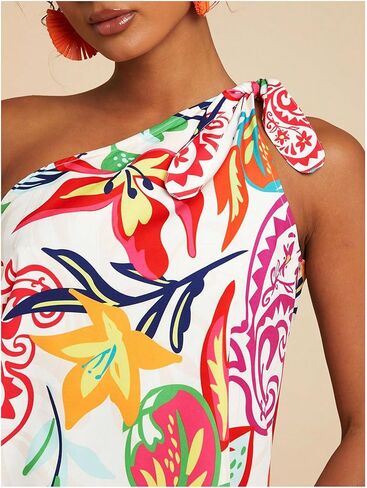 MakeMeChic Women's Tropical Floral One Shoulder Summer Tank Knot Sleeveless Vacation Blouse Tops in Saudi Arabia
