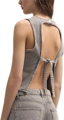 Raruxxin Women Y2k Halter Denim Top Backless Tie Back Button Up Relaxed Fit Jean Vest Sexy Vintage Summer Going Out Tank Top in Kuwait
