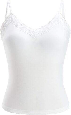 Women's Lace Trim V Neck Crop Camisole Top Summer Padded Sleeveless Spaghetti Strap Tank Tops in Saudi Arabia