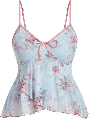 WDIRARA Women's Plus Size Floral Ruffle Cami Top Boho V Neck Sleeveless Camisole Peplum Tops in Saudi Arabia