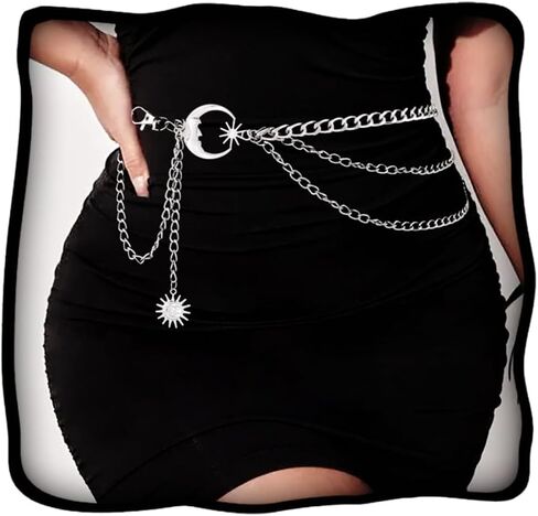 Abien Moon Waist Chain for Women Layered Metal Chain Belt Moon Star Body Chain Sun Pendant Belly Chain Bikini Nightclub Jewelry Accessories for Dresses in Kuwait