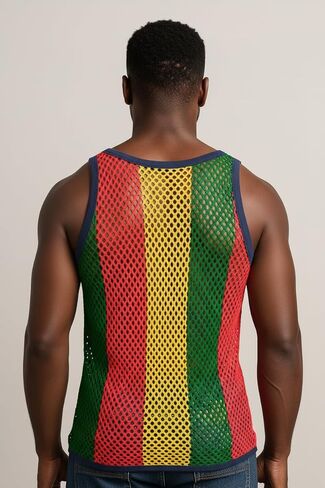 سترة راستا سترينغ وقميص راستا شبكي بدون أكمام للرجال، قميص شبكة صيد السمك الشفاف للرجال والنساء، ملابس علوية للتمرين في صالة الألعاب الرياضية للرجال والنساء، شبكة جامايكية مارينا in Kuwait