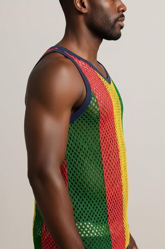 سترة راستا سترينغ وقميص راستا شبكي بدون أكمام للرجال، قميص شبكة صيد السمك الشفاف للرجال والنساء، ملابس علوية للتمرين في صالة الألعاب الرياضية للرجال والنساء، شبكة جامايكية مارينا in Kuwait