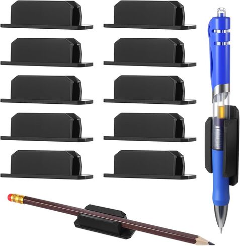 10 Pcs Pen Holder, Silicone Adhesive Pencil Holders Reusable Flexible Marker Clip Pen Grips for Classroom Office Desk Wall Clipboard Organization, Teacher Student Accessories Supplies (Black) in Saudi Arabia