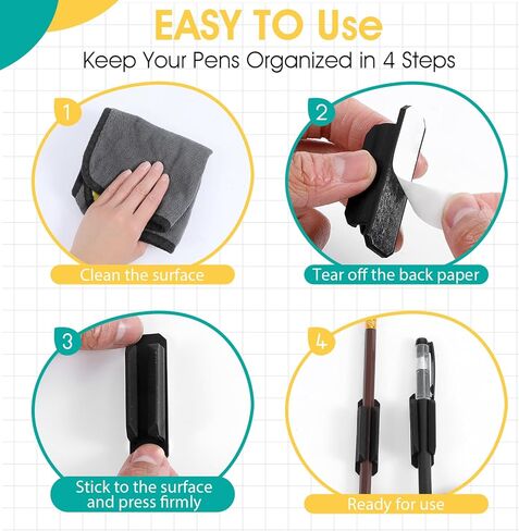 10 Pcs Pen Holder, Silicone Adhesive Pencil Holders Reusable Flexible Marker Clip Pen Grips for Classroom Office Desk Wall Clipboard Organization, Teacher Student Accessories Supplies (Black) in Saudi Arabia