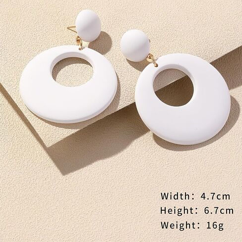 White Circle Hoop Earrings for Women, Resin Minimalist Boho Earrings, Unique Retro 70s Inspired Round Earrings for Parties, Daily Wear in Kuwait