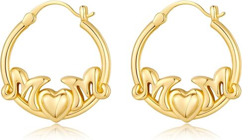 أقراط دائرية من الذهب للنساء - أقراط دائرية مكتنزة على شكل حرف "MOM" مطلية بالذهب عيار 14 قيراط - هدايا مجوهرات ذات مغزى لعيد ميلاد الأم in Kuwait