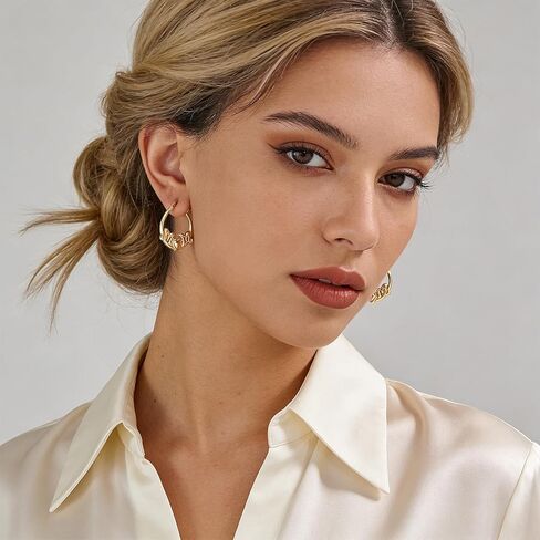 أقراط دائرية من الذهب للنساء - أقراط دائرية مكتنزة على شكل حرف "MOM" مطلية بالذهب عيار 14 قيراط - هدايا مجوهرات ذات مغزى لعيد ميلاد الأم in Kuwait