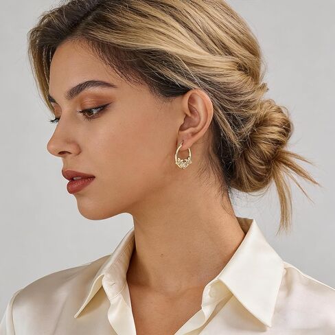 أقراط دائرية من الذهب للنساء - أقراط دائرية مكتنزة على شكل حرف "MOM" مطلية بالذهب عيار 14 قيراط - هدايا مجوهرات ذات مغزى لعيد ميلاد الأم in Kuwait