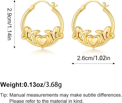 أقراط دائرية من الذهب للنساء - أقراط دائرية مكتنزة على شكل حرف "MOM" مطلية بالذهب عيار 14 قيراط - هدايا مجوهرات ذات مغزى لعيد ميلاد الأم in Kuwait