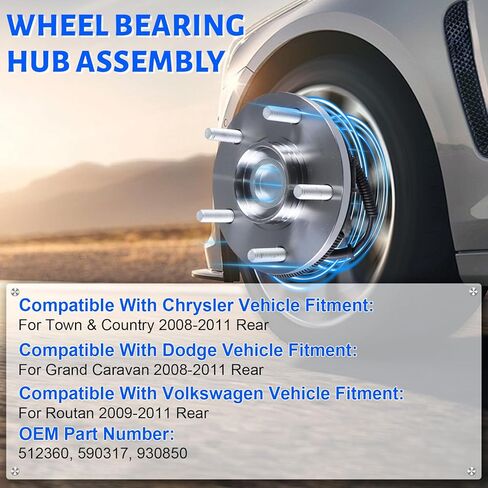 512360 Rear Wheel Bearing Hub Assembly with 5 Lug ABS Compatible with Chrysler Town & Country 2008-2012, Fit for Dodge Grand Caravan 2008-2012, Fit for Volkswagen Routan 2009-2012 in Kuwait