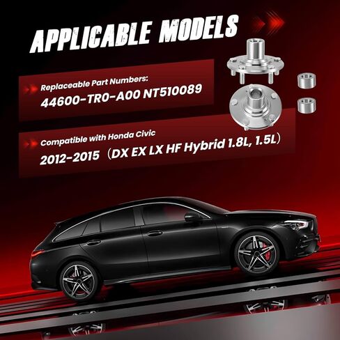 2 Front Wheel Hub Bearing Assembly Compatible with Honda Civic DX EX LX HF Hybrid 2012 2013 2014 2015 1.5L 1.8L L4 Will not Fit 2.4L Si or EX-L Model Replaces OE# 44600-TR0-A00 44600TR0A00 NT510089 in Kuwait